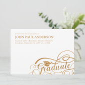 Faire-part Diplômé Script Diplôme Casquette Blanc Or (Debout devant)