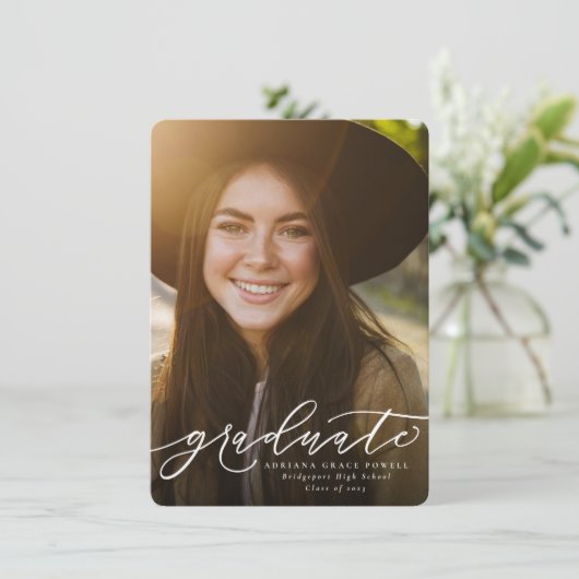 Faire-part Diplômé simple diplôme photo (Debout devant)