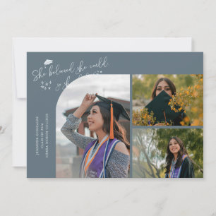 Faire-part Diplômée Bleu Ardoise Elle a Cru Multi Photo