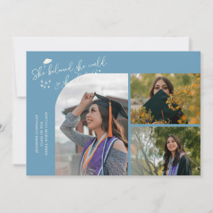 Faire-part Diplômée Bleu Denim Elle a Cru Multi Photo
