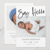 Faire-part Dites Bonjour Moderne Calligraphie Bébé Photo Nais (Devant / Derrière)