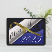 Faire-part d'obtention du diplôme bleu et or (Debout devant)