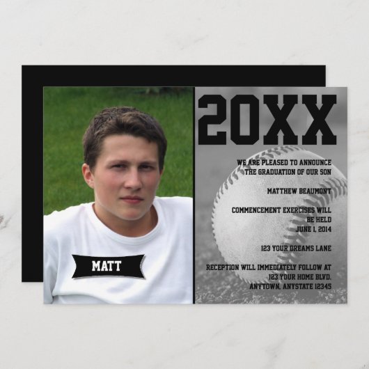 Faire-part d'obtention du diplôme de base-ball (Devant / Derrière)