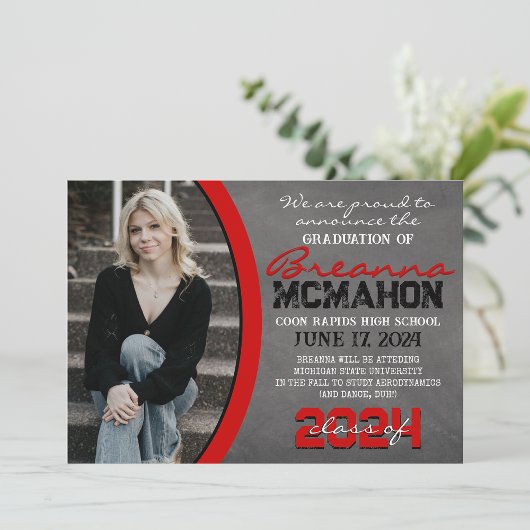 Faire-part d'obtention du diplôme en carton rouge 