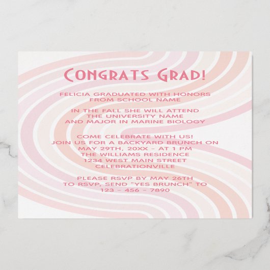 Faire-part d'obtention du diplôme en or rose pâle (Verso)