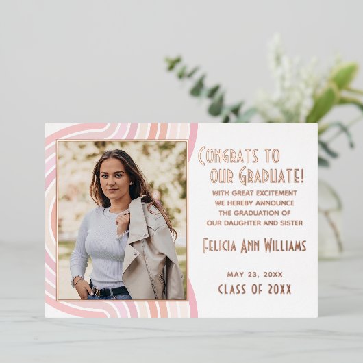 Faire-part d'obtention du diplôme en or rose pâle (Debout devant)