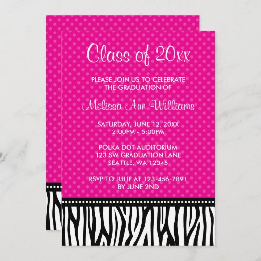 Faire-part d'obtention du diplôme en rose chaud Ze (Devant / Derrière)