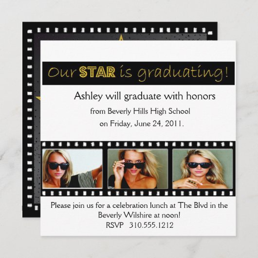 Faire-part d'obtention du diplôme Hollywood Star G (Devant / Derrière)