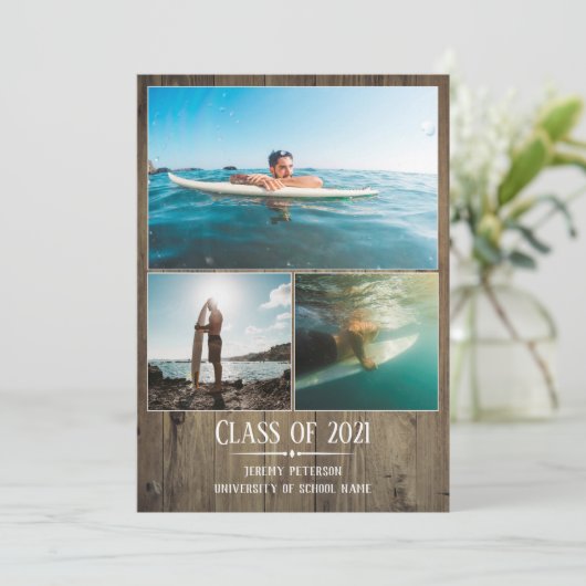 Faire-part d'obtention du diplôme Planches en bois (Debout devant)