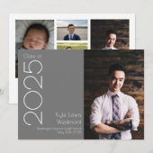 Faire-part d'obtention d'un diplôme de couleur gri (Devant / Derrière)