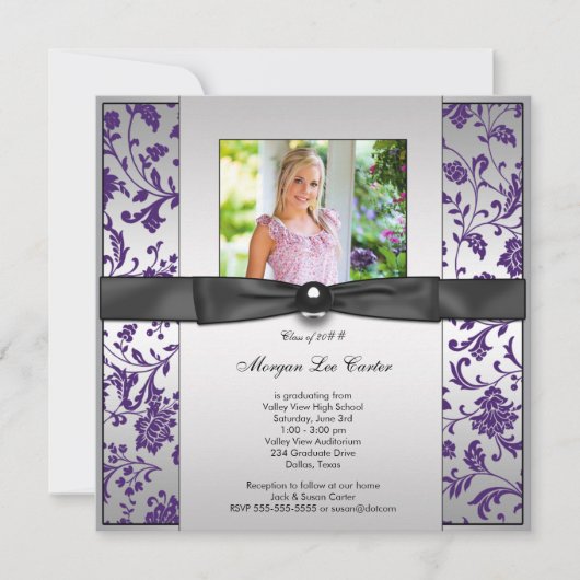 Faire-part d'obtention d'un diplôme de photo viole (Devant)