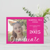 Faire-part d'obtention d'un diplôme en rose chaud (Debout devant)