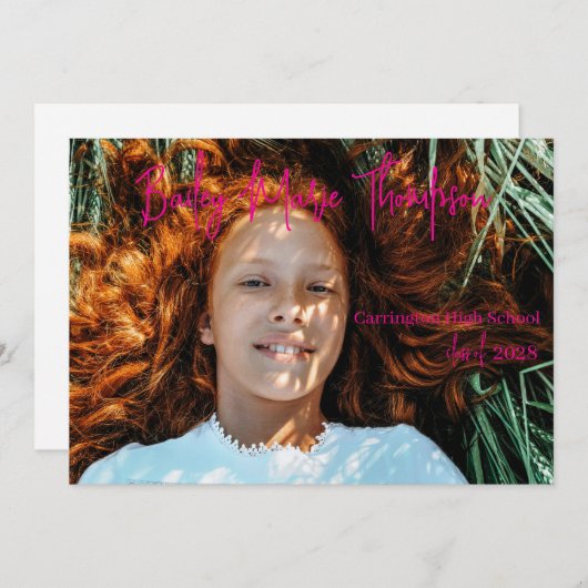 Faire-part d'obtention d'un diplôme en rose chaud (Devant / Derrière)