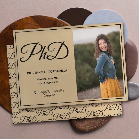 Faire-part Doctorat Gold Black Photo Script Graduation