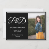 Faire-part Doctorat noir blanc Photo Script (Devant)