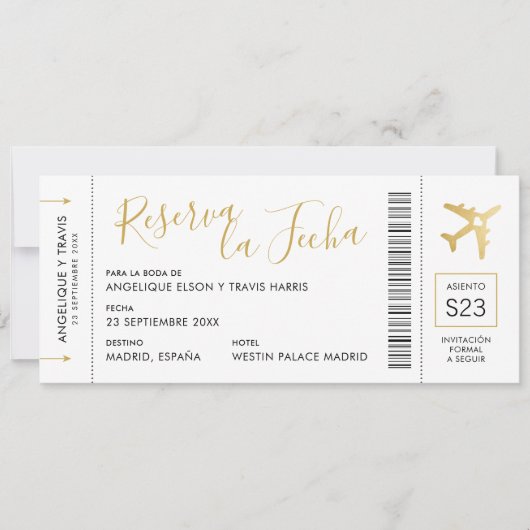 Faire-part Documento de Embarque del Avión Reserva la Fecha (Devant)