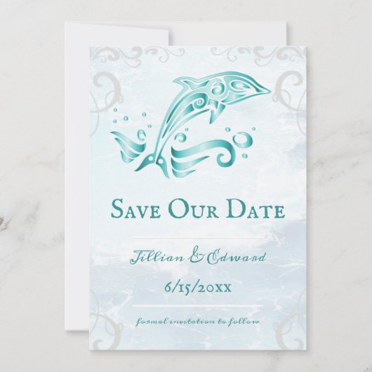 Faire-part Dolphin turquoise Enregistrer La Date Annonce (Devant)