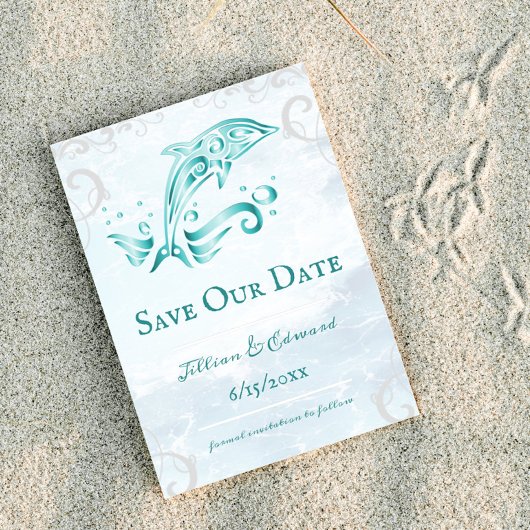 Faire-part Dolphin turquoise Enregistrer La Date Annonce