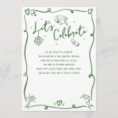 Faire-part Doodle Dessiné à la Main Vert Photo de Remise de D (Dos)