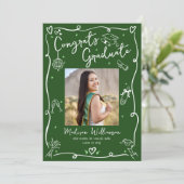 Faire-part Doodle Dessiné à la Main Vert Photo de Remise de D (Debout devant)