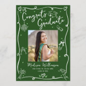 Faire-part Doodle Dessiné à la Main Vert Photo de Remise de D (Devant)