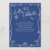 Faire-part Doodles Dessinés à la Main Bleus Photo de Diplômé  (Dos)