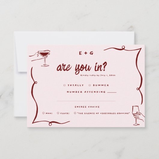 Faire-part Doodles rétro lunaires | Mariage RSVP (Devant)