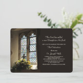 Faire-part d'ordination de prêtre vitraux (Debout devant)