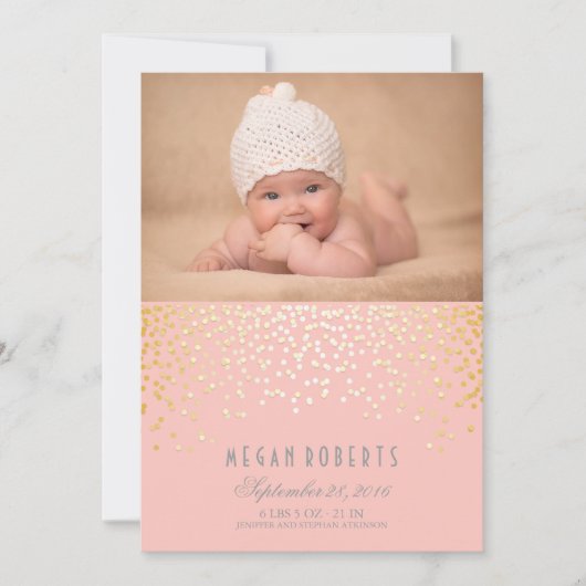 Faire-part Dots Gold Confetti rose Nouveau-né Photo Naissance (Devant)