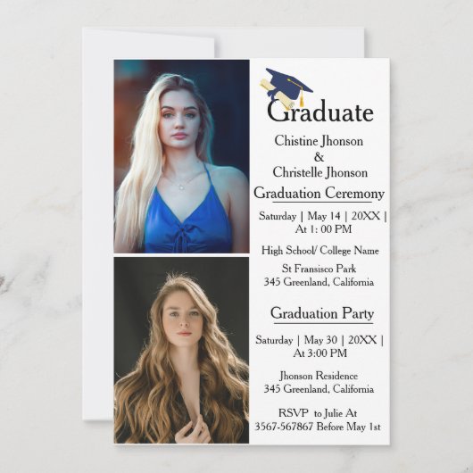 Faire-part Double cérémonie de remise des diplômes 2 photo Gr (Devant)