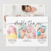 Faire-part Double de Joie Écriture Moderne 4 Photos (Devant / Derrière)