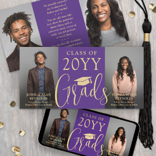 Faire-part Double Diplômé 2 Diplômés Photo Commune Violette O