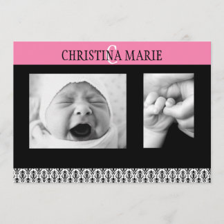 Faire-part Double face rose et noir Damas