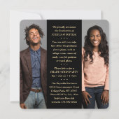 Faire-part Double Graduation 2 Grads & 4 Photos Black & Gold (Dos)