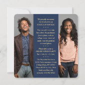 Faire-part Double Graduation 2 Grads & 4 Photos Marine & Gold (Dos)