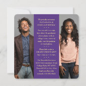 Faire-part Double Graduation 2 Grads & 4 Photos Purple & Gold (Dos)