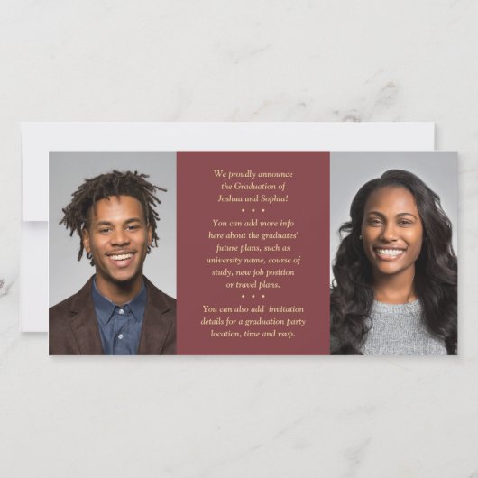 Faire-part Double Graduation 2 Grads Joint Photo Bourgogne Ro (Dos)