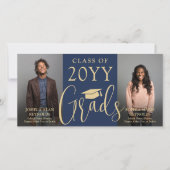 Faire-part Double Graduation 2 Grads Marine & Gold Joint Phot (Devant)