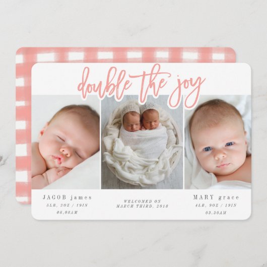 FAIRE-PART DOUBLE LA JOIE-ROSE (Devant / Derrière)