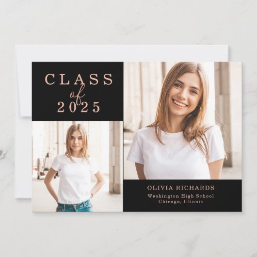 Faire-part Double photo | Classe de 2025 Graduation (Devant)