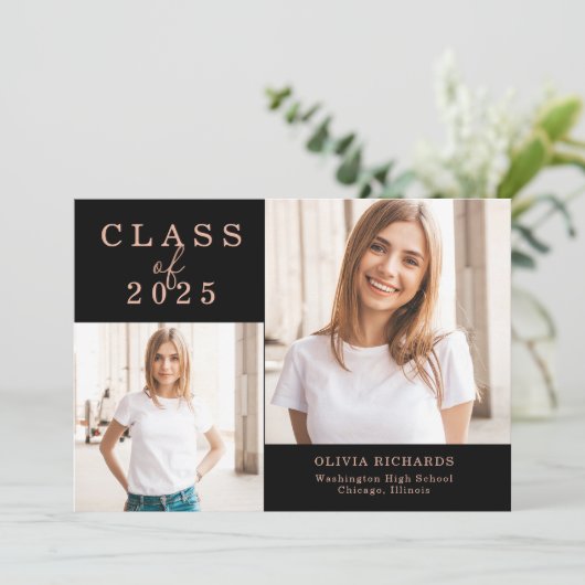 Faire-part Double photo | Classe de 2025 Graduation (Debout devant)