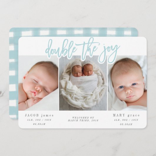 FAIRE-PART DOUBLER JOY-BLUE (Devant / Derrière)