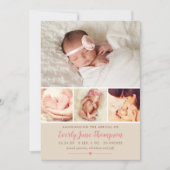 Faire-part Douce et Simple Collage de Naissance Fille en Beig (Devant)