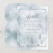 Faire-part Douche de couple | Silver Blue Winter Wonderland (Devant / Derrière)