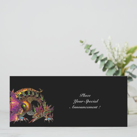 FAIRE-PART DRAGO / DRAGON FANTAISIE EN OR ROSE VIOLET NOIR (Debout devant)