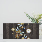 Faire-part Dragonflies de Steampunk sur arrière - plan rayé b (Debout devant)