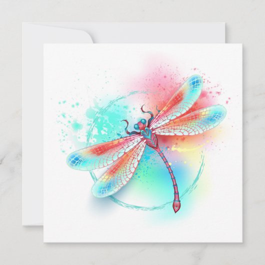 Faire-part Dragonfly rouge sur l'arrière - plan aquarelle (Devant)