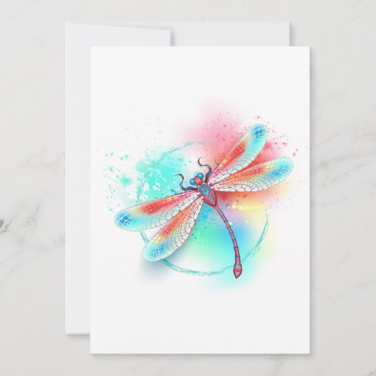 Faire-part Dragonfly rouge sur l'arrière - plan aquarelle (Devant)