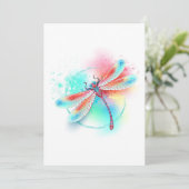 Faire-part Dragonfly rouge sur l'arrière - plan aquarelle (Debout devant)