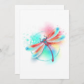 Faire-part Dragonfly rouge sur l'arrière - plan aquarelle (Devant / Derrière)